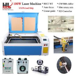100W 1000600MM CO2 Laser Cutting Machine Laser Engraver CW5000 Chiller US Ship