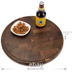 16 Inches Round Walnut Wood Butcher Block Cutting Board for 16L x 16W