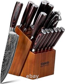 17-Piece Master Chef Knife Block Set Damascus Steel & Acacia Wood Block