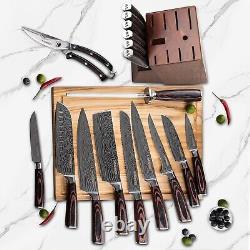 17-Piece Master Chef Knife Block Set Damascus Steel & Acacia Wood Block