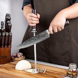 17-Piece Master Chef Knife Block Set Damascus Steel & Acacia Wood Block