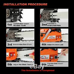 20 52CC Gas Chainsaw Wood Cutting tool 2 cycle Powered Aluminum Crankcase Gas