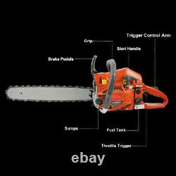 20 58CC Gas Chainsaw Wood Cutting Aluminum Crankcase Easy Start Outdoor Power