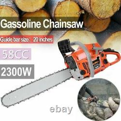 20'' Bar 58CC Gasoline Chainsaw 3.4HP Gas Powered Wood Cutting Chain Saw US