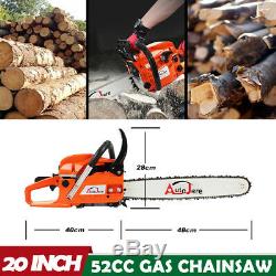 20 Bar Gas Powered Chainsaw Chain Saw 52cc Wood Tree Cutting Aluminum Crankcase