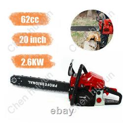 20 Gas Chainsaw 2-Cycle Wood Cutting Hand Tool 62cc 2-stroke Gasoline Chain Saw