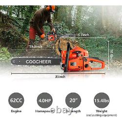 20'' Gas Chainsaw 62CC 2-Stroke Chain Saws with Tool Kit for Wood Cutting 3.5HP