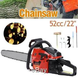 22 Bar Gas Powered Chainsaw Chain Saw 52cc Wood Cutting Aluminum Crankcase Xmas