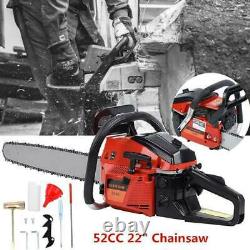 22 Bar Gas Powered Chainsaw Chain Saw Wood Cutting 2 Cycle Engine New 52cc