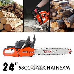 24 68CC Gasoline Chainsaw Cutting Wood Gas Sawing Aluminum Crankcase Chain Saw