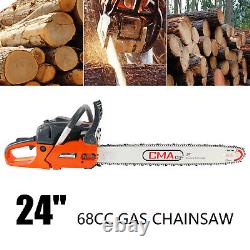 24 68CC Gasoline Chainsaw Cutting Wood Gas Sawing Aluminum Crankcase Chain Saw