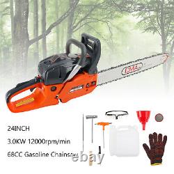 24 68CC Gasoline Chainsaw Cutting Wood Gas Sawing Aluminum Crankcase Chain Saw