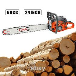 24 68CC Gasoline Chainsaw Cutting Wood Gas Sawing Aluminum Crankcase Chain Saw