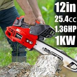 25.4CC Gas Chainsaw 12'' Top Handle Gasoline Powered Chain Saw 2-Stroke 1000W