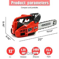 25.4CC Gas Chainsaw 12'' Top Handle Gasoline Powered Chain Saw 2-Stroke 1000W