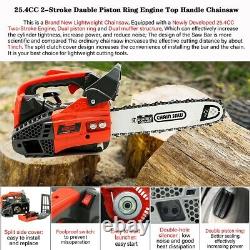 25.4cc Gas Top Handle Chainsaw Upgraded version 2-Stroke Engine Cut Wood 1000W