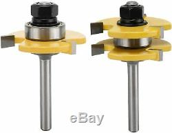 2PCS Tongue and Groove 1/4 Shank Router Bit 3 Teeth T-shape Wood Milling Cutter