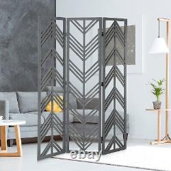 3 Panel Distressed Gray Wood Cut Out Chevron Design Decorative Room Divider