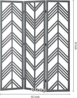 3 Panel Distressed Gray Wood Cut Out Chevron Design Decorative Room Divider