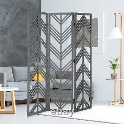 3 Panel Vintage Distressed Gray Wood Cut Out Chevron Design Display Room Divider