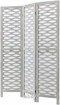 3-Panel Vintage Gray Cut-Out Lattice Design Wood Frame Room Divider with Hinges