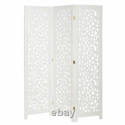3 Panels Room Divider Solid Wood Cut Out & Printed Fabric Insert