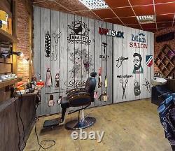 3D Gray Wood J2145 Hair Cut Barber Shop Wallpaper Mural Wall Print Murals Erin