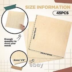 45 Pieces Birch Plywood 12 x 12 x 1/8 Inch Unfinished Wood Arts Crafts 3 mm T