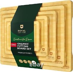 5-Piece Bamboo Wood Cutting Board Set with Deep Juice Groove for Kitchen Prep