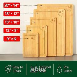 5-Piece Bamboo Wood Cutting Board Set with Deep Juice Groove for Kitchen Prep