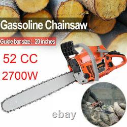 52cc Petrol Chain Saw Gas Powered 20 Bar Wood Cutting Aluminum Crankcase Saw US