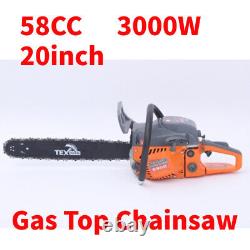 58cc Gas Top Handle Chainsaw with 20'' Bar Chain 2-Stroke Engine Cut Wood