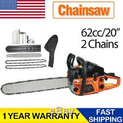 62CC 20 Bar Chainsaw Gasoline Powered Wood Cutting Gas Chain Saw 2 Stroke 2600W