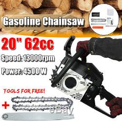 62CC 4500W 20'' Bar Chainsaw Gasoline Powered Cutting Wood Gas Chain Saw 2Stroke