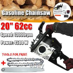 62CC 4500W 20'' Bar Chainsaw Gasoline Powered Cutting Wood Gas Chain Saw 2Stroke