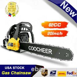 62cc Gas Chainsaw 20 Bar Gasoline Powered Chain Saw Wood Cutting 2-Cycle Saws