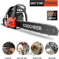 62cc Gas Powered Chainsaw 20'' Guide Bar Saw Chain 2-Stroke Engine Cut Wood NEW