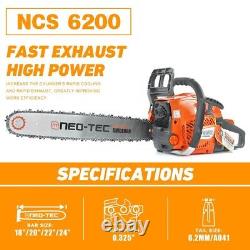 62cc Gas Powered Chainsaw with 20'' Guide Bar Saw Chain 2-Stroke Engine Cut Wood