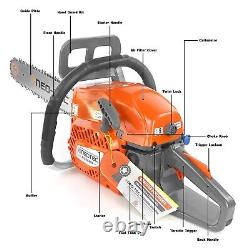 62cc Gas Powered Chainsaw with 20'' Guide Bar Saw Chain 2-Stroke Engine Cut Wood