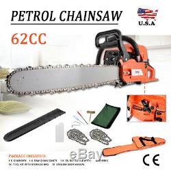 62cc Petrol Chain Saw Gas Powered Wood Tree Cutting Aluminum Crankcase 20 Bar
