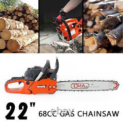 68cc Gas Chainsaw 22 Gasoline Powered Chain Saw Cycle Engine Wood Cutting
