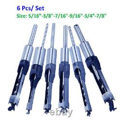 6Pcs Woodworking Square Hole Mortising Chisel Drill Bit Wood Hole Saw Cutter-Big