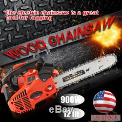900W 12 25.4CC Gas Powered Wood Gasoline Chainsaw Machine Trimming Cutting Tool