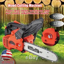900W 12 25.4CC Gas Powered Wood Gasoline Chainsaw Machine Trimming Cutting Tool