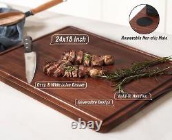 AZRHOM XXL Large Walnut Wood Cutting Board for Kitchen 24x18 Gift Box with Ju