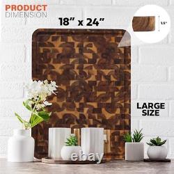 Acacia Large Wood Cutting Boards for Kitchen, Butcher 24L x 18W End Grain