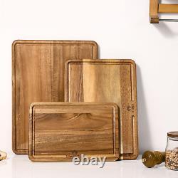 Acacia Wood Cutting Board Set of 3 for Kitchen, Thick Chopping Board, Large Wood