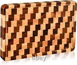 Acacia Wood Cutting Board YUSOTAN 17x11 Large End Grain With Juice Grooves