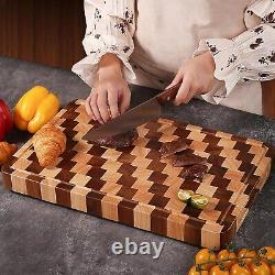 Acacia Wood Cutting Board YUSOTAN 17x11 Large End Grain With Juice Grooves