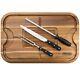 Acacia Wood Cutting Board With 3-piece German Steel Carving Set